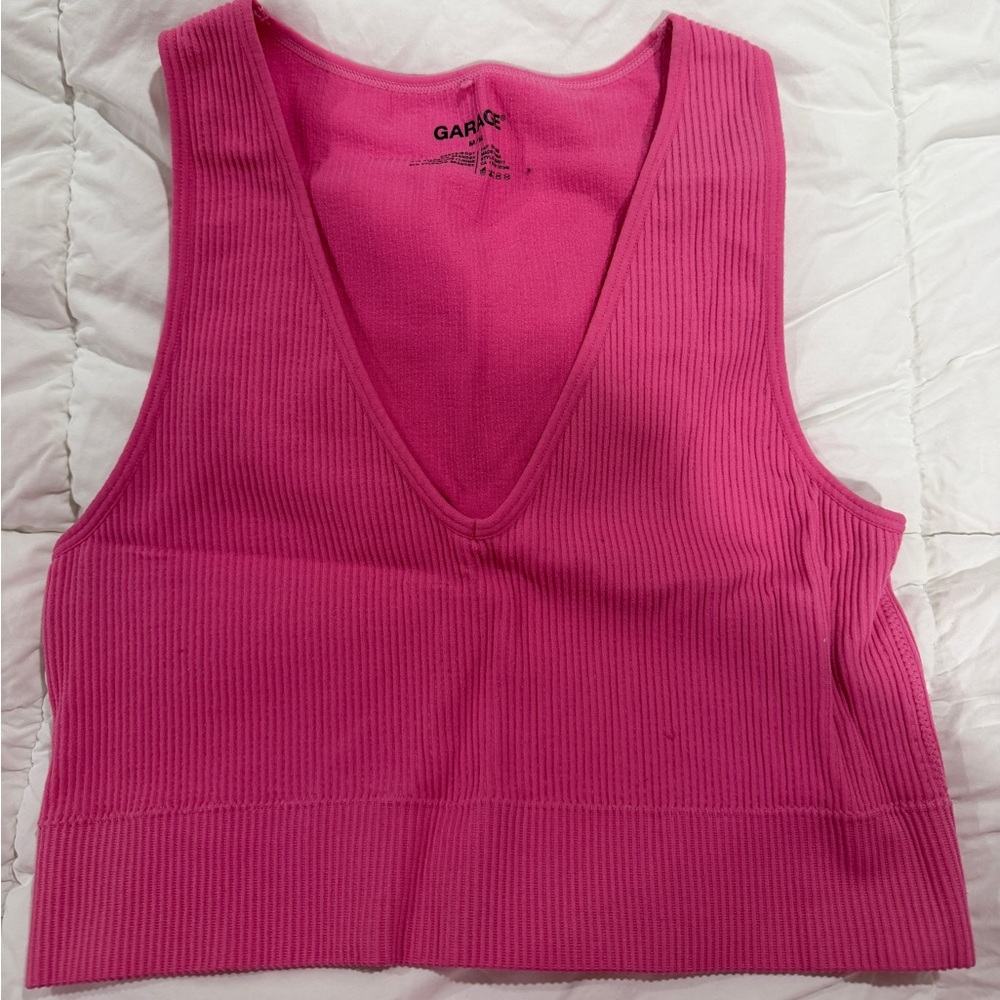 Garage Fuchsia Ribbed V-Neck Tank Top